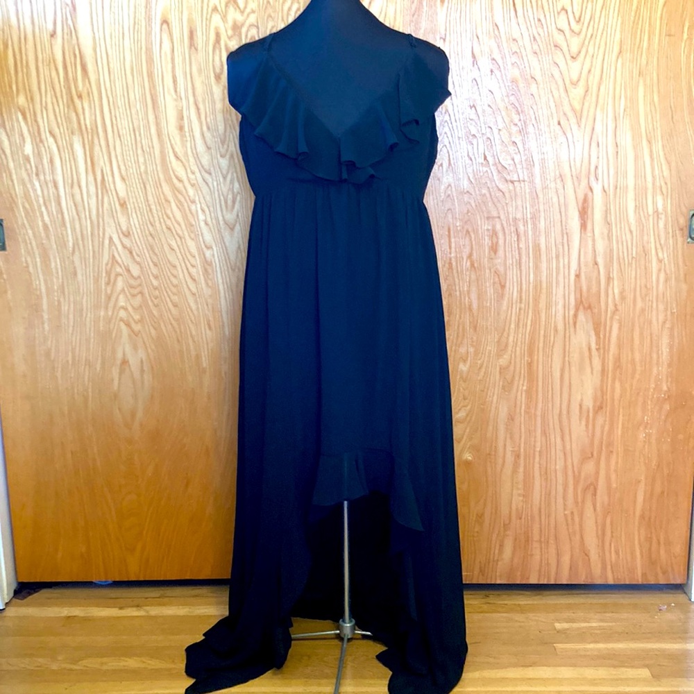 Sexy Forever 21 NWT black chiffon high low dress with ruffle collar and hem 3X